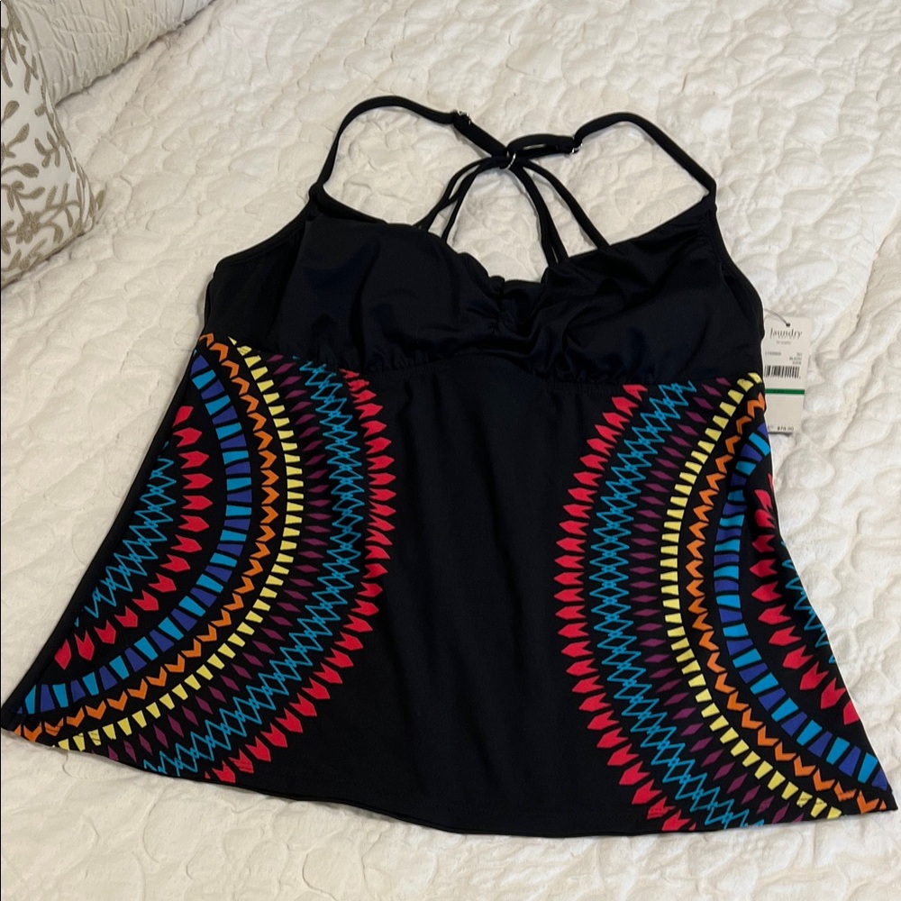 Laundry by Design Black Tankini top with Vibrant Patterns